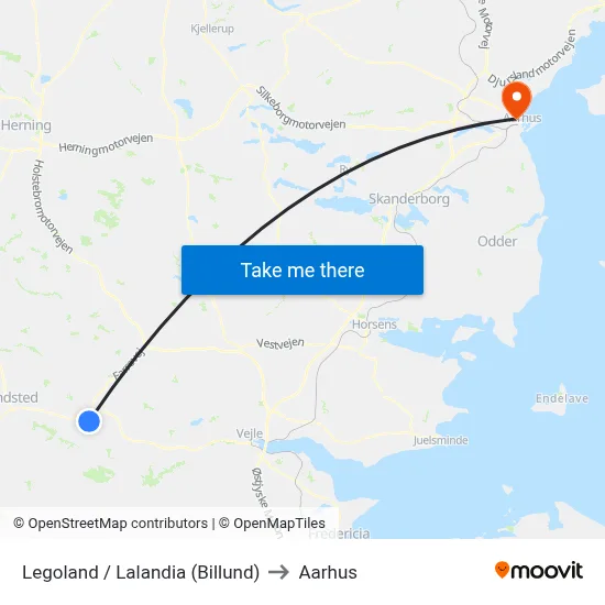 Legoland / Lalandia (Billund) to Aarhus map