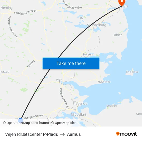 Vejen Idrætscenter P-Plads to Aarhus map