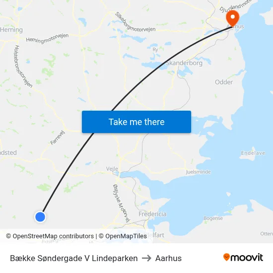 Bække Søndergade V Lindeparken to Aarhus map