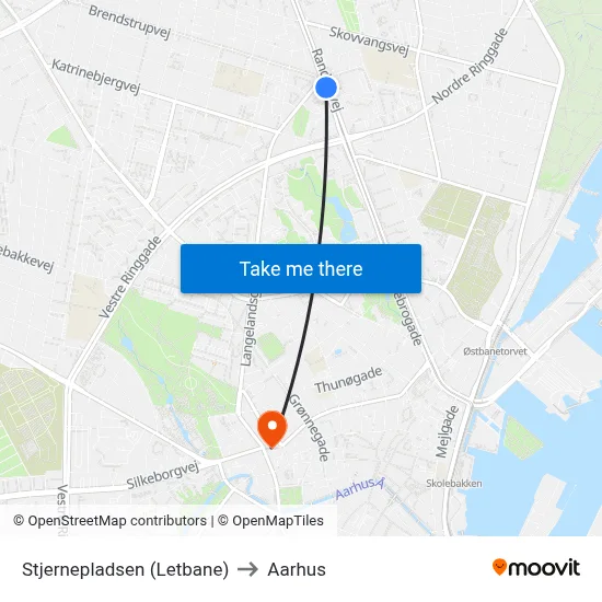 Stjernepladsen (Letbane) to Aarhus map