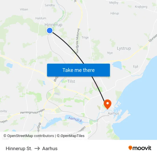 Hinnerup St. to Aarhus map
