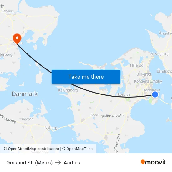 Øresund St. (Metro) to Aarhus map