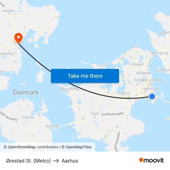 Ørestad St. (Metro) to Aarhus map