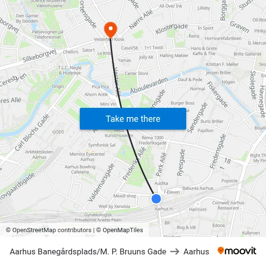 Aarhus Banegårdsplads/M. P. Bruuns Gade to Aarhus map