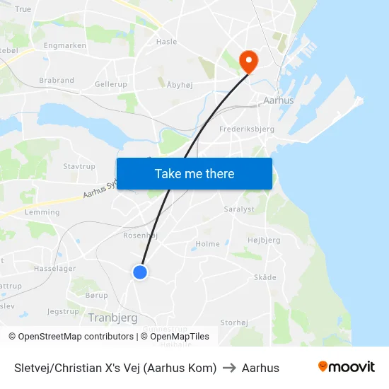 Sletvej/Christian X's Vej (Aarhus Kom) to Aarhus map