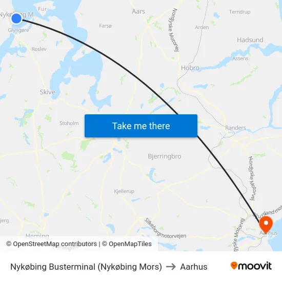 Nykøbing Busterminal (Nykøbing Mors) to Aarhus map