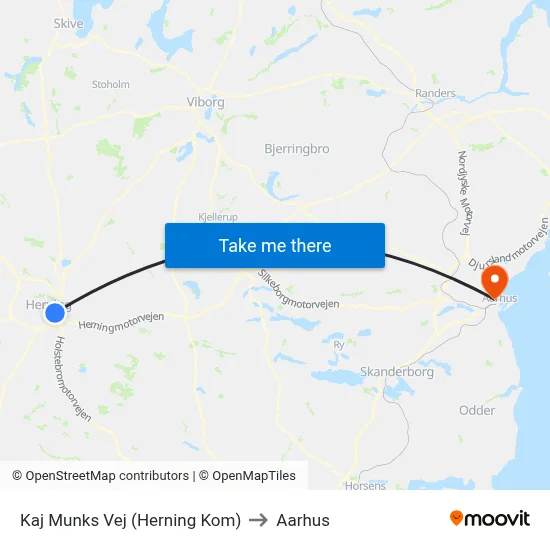 Kaj Munks Vej (Herning Kom) to Aarhus map