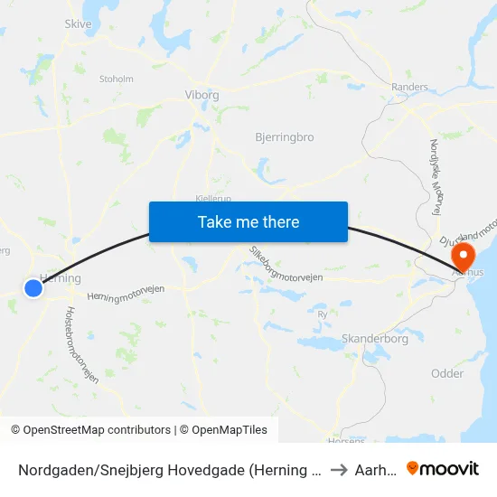 Nordgaden/Snejbjerg Hovedgade (Herning Kom) to Aarhus map