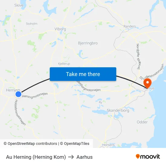 Au Herning (Herning Kom) to Aarhus map