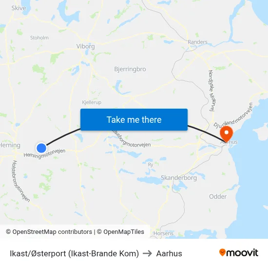 Ikast/Østerport (Ikast-Brande Kom) to Aarhus map