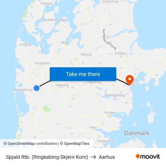 Spjald Rtb. (Ringkøbing-Skjern Kom) to Aarhus map
