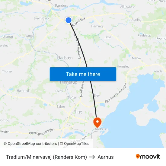 Tradium/Minervavej (Randers Kom) to Aarhus map