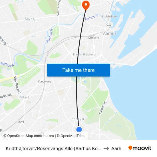 Kridthøjtorvet/Rosenvangs Allé (Aarhus Kom) to Aarhus map