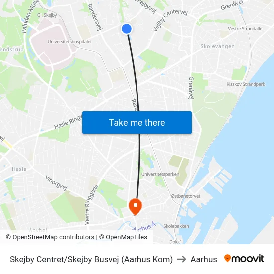 Skejby Centret/Skejby Busvej (Aarhus Kom) to Aarhus map