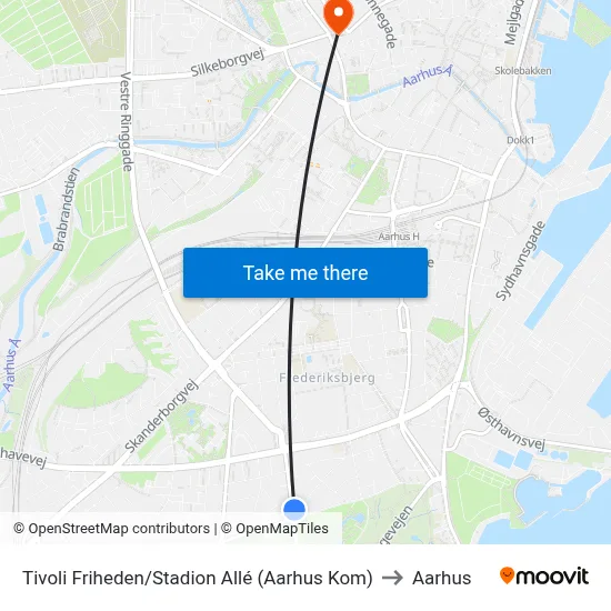 Tivoli Friheden/Stadion Allé (Aarhus Kom) to Aarhus map