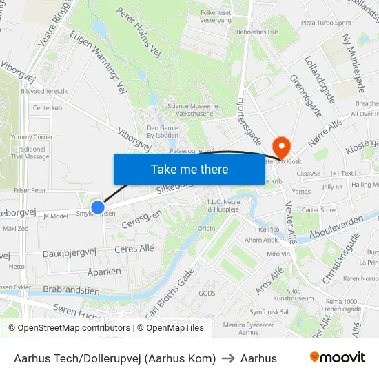 Aarhus Tech/Dollerupvej (Aarhus Kom) to Aarhus map