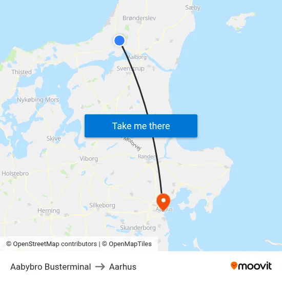 Aabybro Busterminal to Aarhus map