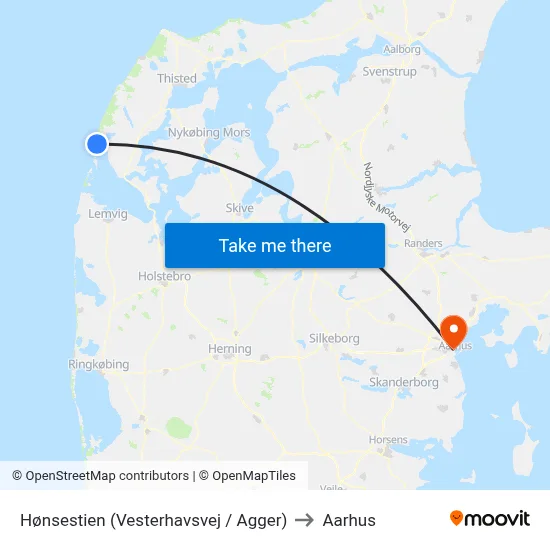 Hønsestien (Vesterhavsvej / Agger) to Aarhus map