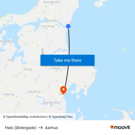 Hals (Østergade) to Aarhus map