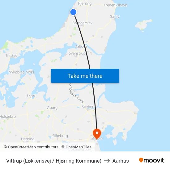 Vittrup (Løkkensvej / Hjørring Kommune) to Aarhus map