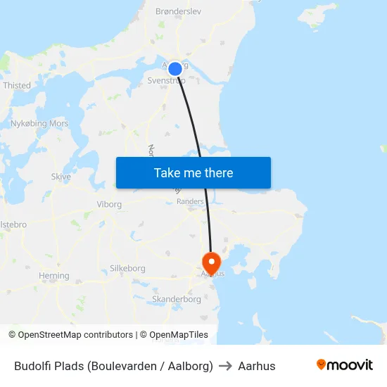 Budolfi Plads (Boulevarden / Aalborg) to Aarhus map
