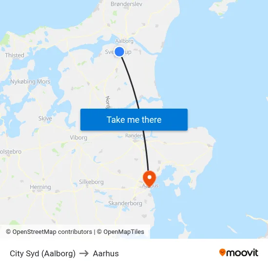 City Syd (Aalborg) to Aarhus map