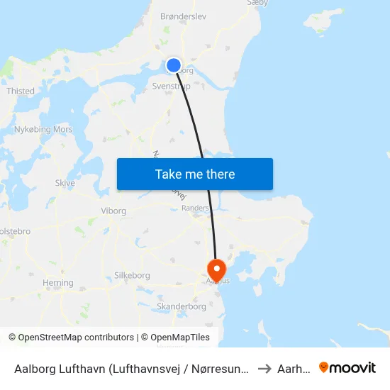 Aalborg Lufthavn (Lufthavnsvej / Nørresundby) to Aarhus map