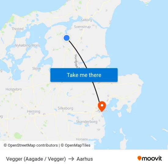 Vegger (Aagade / Vegger) to Aarhus map