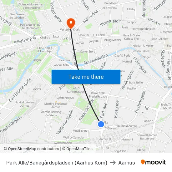 Park Allé/Banegårdspladsen (Aarhus Kom) to Aarhus map