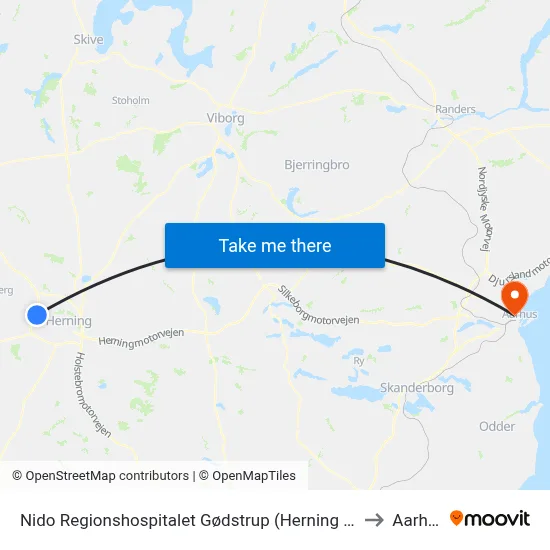 Nido Regionshospitalet Gødstrup (Herning Kom) to Aarhus map