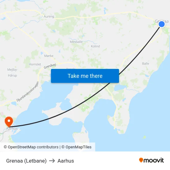 Grenaa (Letbane) to Aarhus map