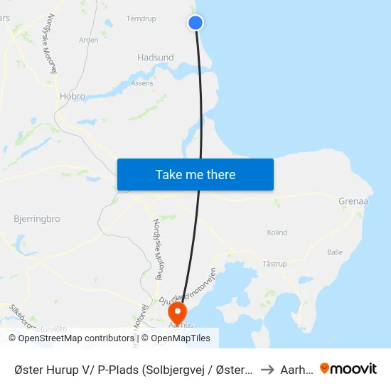 Øster Hurup V/ P-Plads (Solbjergvej / Øster Hurup) to Aarhus map