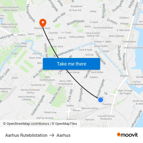 Aarhus Rutebilstation to Aarhus map