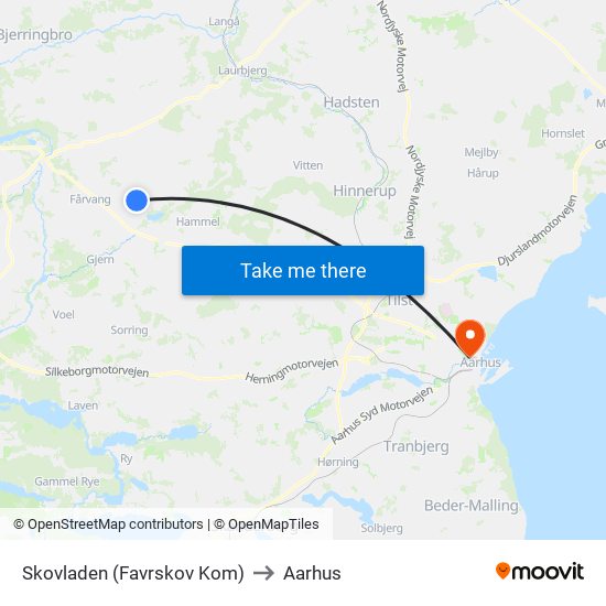 Skovladen (Favrskov Kom) to Aarhus map
