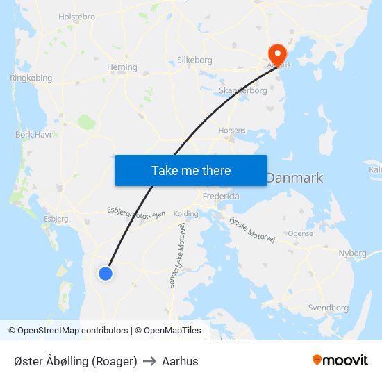 Øster Åbølling (Roager) to Aarhus map