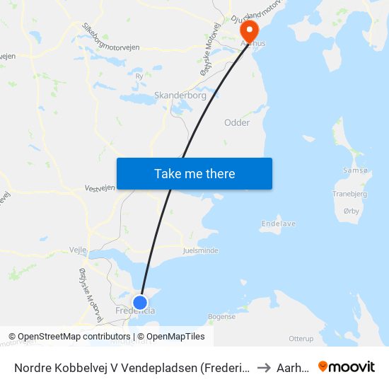 Nordre Kobbelvej V Vendepladsen (Fredericia) to Aarhus map