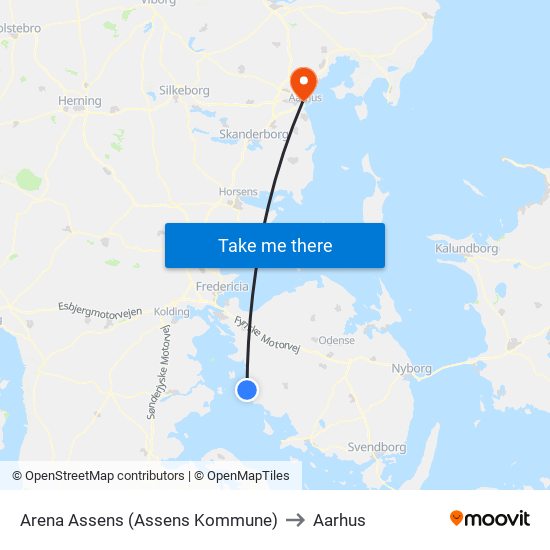 Arena Assens (Assens Kommune) to Aarhus map