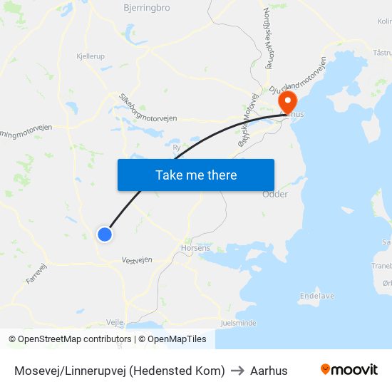 Mosevej/Linnerupvej (Hedensted Kom) to Aarhus map