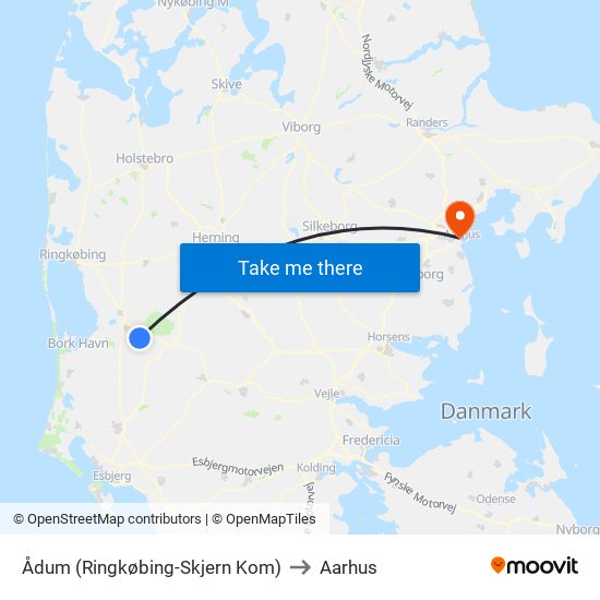 Ådum (Ringkøbing-Skjern Kom) to Aarhus map