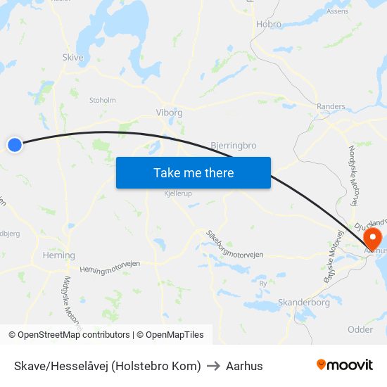 Skave/Hesselåvej (Holstebro Kom) to Aarhus map