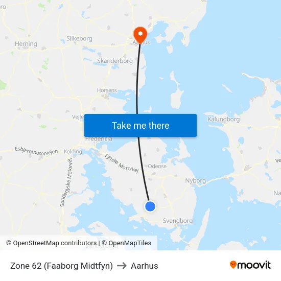 Zone 62 (Faaborg Midtfyn) to Aarhus map