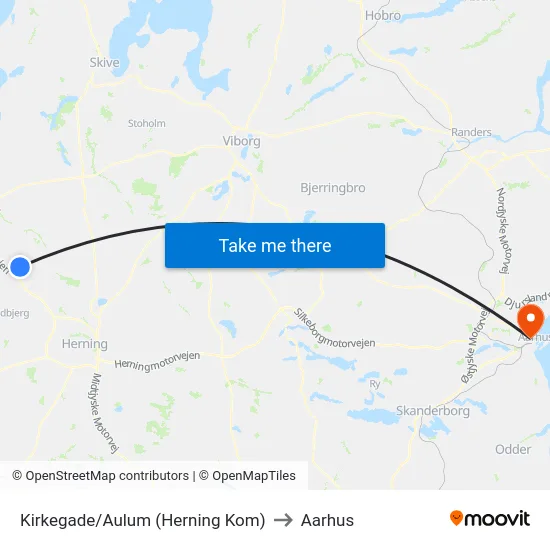Kirkegade/Aulum (Herning Kom) to Aarhus map