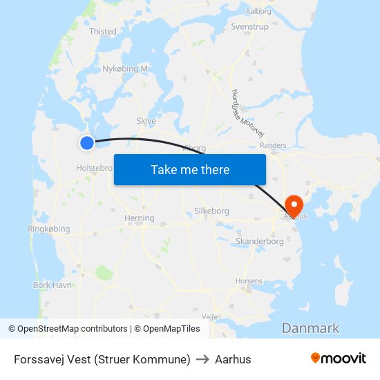 Forssavej Vest (Struer Kommune) to Aarhus map