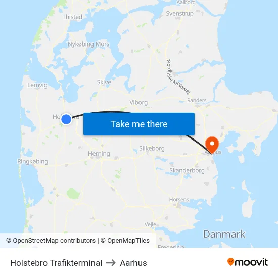 Holstebro Trafikterminal to Aarhus map