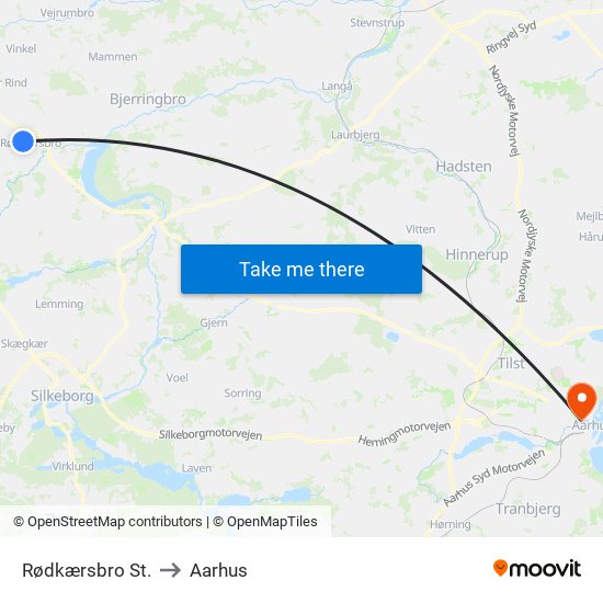 Rødkærsbro St. to Aarhus map