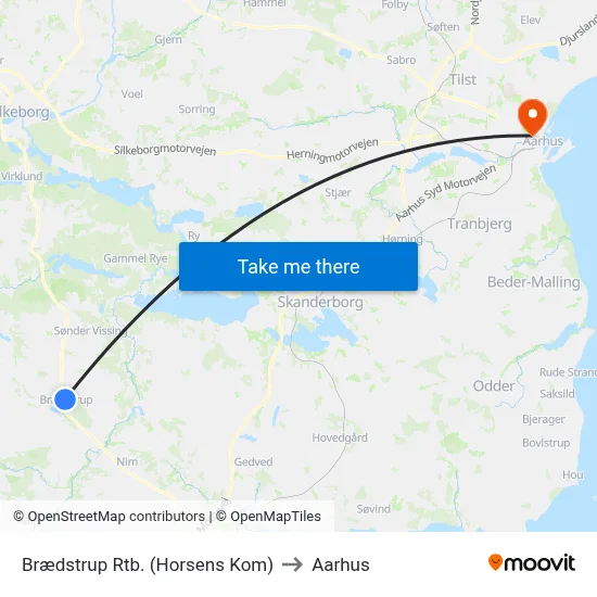 Brædstrup Rtb. (Horsens Kom) to Aarhus map