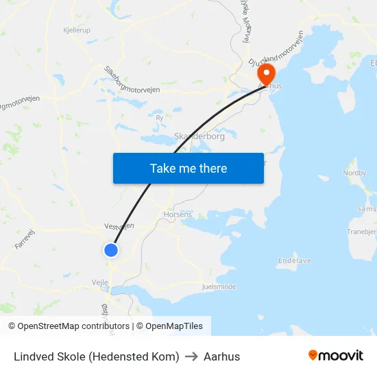 Lindved Skole (Hedensted Kom) to Aarhus map