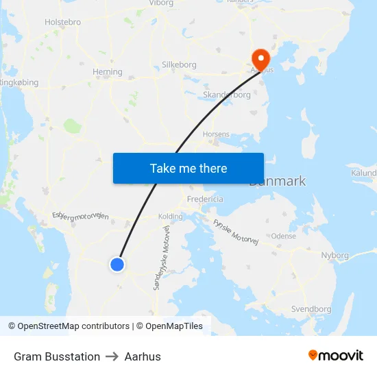 Gram Busstation to Aarhus map