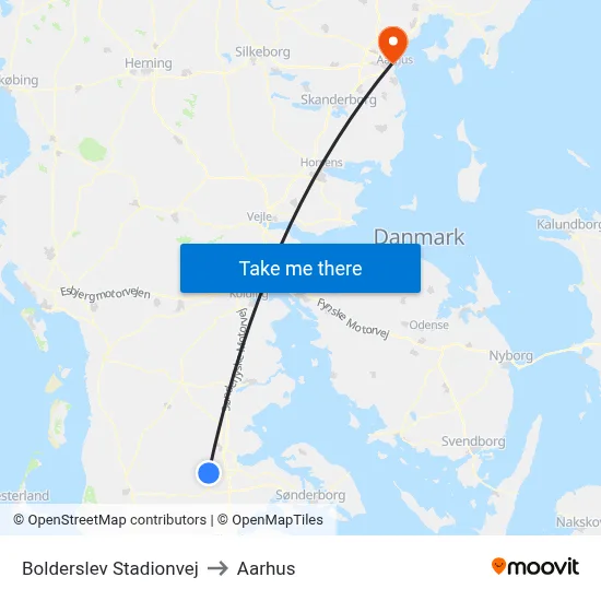 Bolderslev Stadionvej to Aarhus map