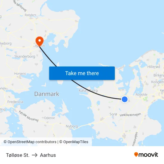 Tølløse St. to Aarhus map
